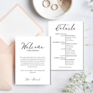Wedding Weekend Itinerary Template, Minimalist Editable Event Timeline, Wedding Program Template, Welcome Bag Letter, Instant Download
