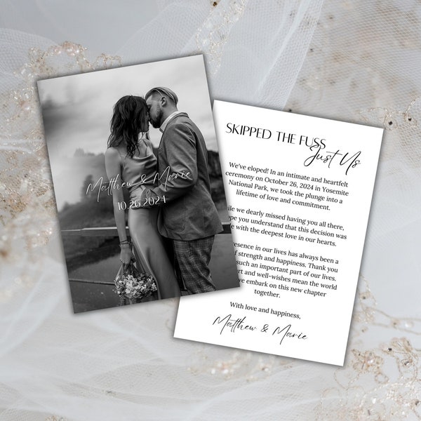 Elopement Announcement, Elopement Wedding, Photo Elopement Announcement, Wedding Announcement Template, We Tied the Knot, We Eloped Template