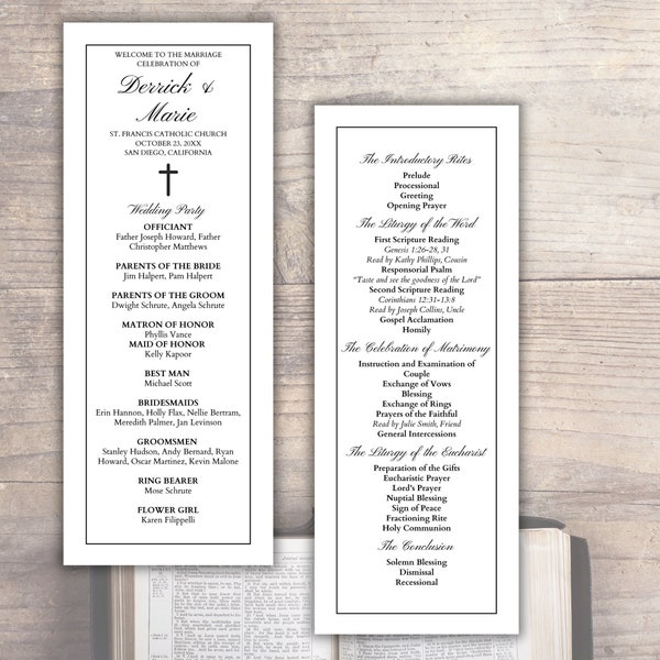 Catholic Wedding Program Template, Elegant Wedding Ceremony Program, Wedding Mass Program, Program Template Catholic, Catholic Liturgy