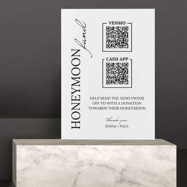 Honeymoon Fund Sign, Honeymoon QR Code Sign, Honeymoon Fund Card, Wedding Gift Table Sign, Editable Wedding QR Code, Venmo QR Sign, Cash App