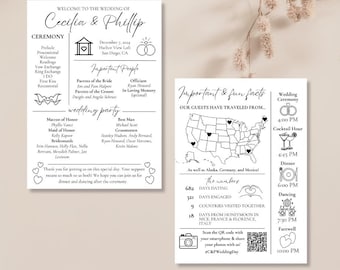 Infographic Wedding Program, Editable Wedding Details Card, Ceremony Template, Wedding Program Fan, Instant Download Wedding Timeline, Canva