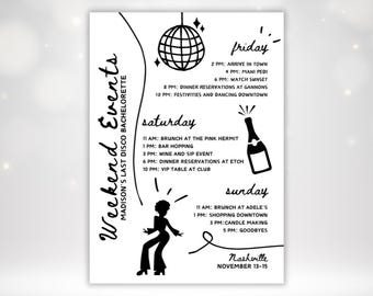 Disco Bachelorette Party Itinerary Template, Last Disco Bach Party, Editable Retro Disco Bachelorette Itinerary, 70s Bachelorette Weekend
