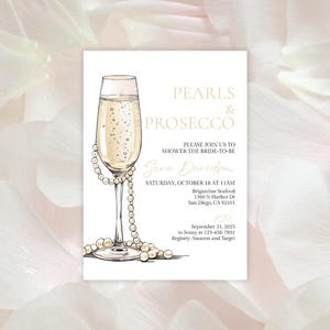 Pearls and Prosecco Bridal Shower Invitation, Pearl Bridal Shower Invite Cards, Champagne Wedding Shower Brunch, Editable Wedding Template
