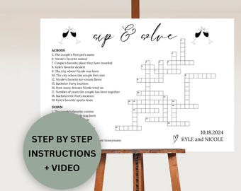 Custom Sip and Solve Wedding Crossword Puzzle, Personalized Bridal Shower Crossword, Giant Crossword Template, Wedding Puzzle Reception Sign