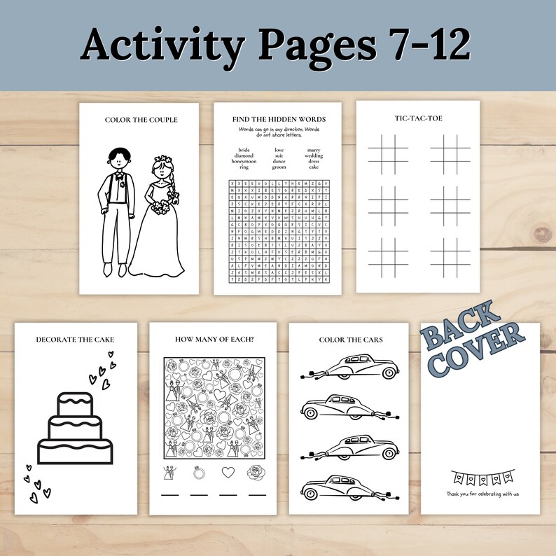 Wedding Coloring Book, Kids Wedding Activity Book, Wedding Coloring Pages for Kids, Kids Activity Table, Wedding Favor, Custom Coloring Book image 4