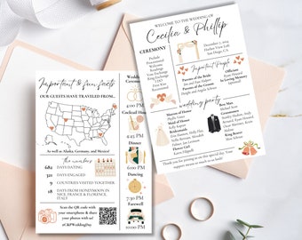 Infographic Wedding Program, Editable Wedding Details Card, Ceremony Template, Wedding Program Fan, Instant Download Wedding Timeline, Canva