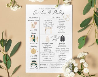 Infographic Wedding Program, Editable Wedding Details Card, Ceremony Template, Wedding Program Fan, Instant Download Wedding Timeline, Canva