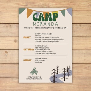 Camp Bachelorette Itinerary Template, Summer Camp Bach Party, Girls Trip, Bachelorette Weekend Invitation, Last Trail Before The Veil image 4