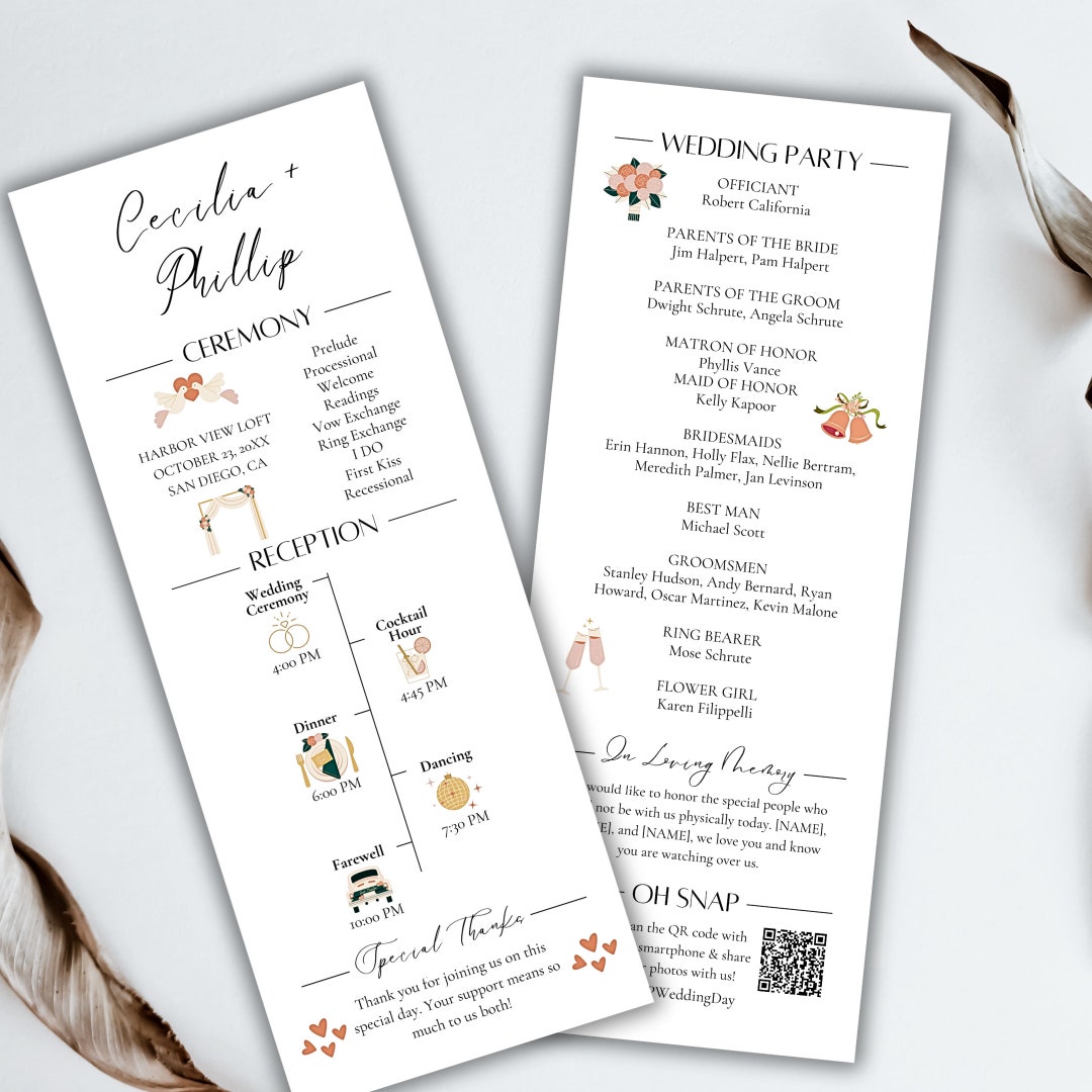 Infographic Wedding Program, Ceremony Program Template, Editable ...
