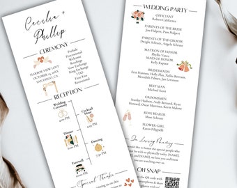 Infographic Wedding Program, Ceremony Program Template, Editable Wedding Details Card, Wedding Program, Instant Download Wedding Timeline