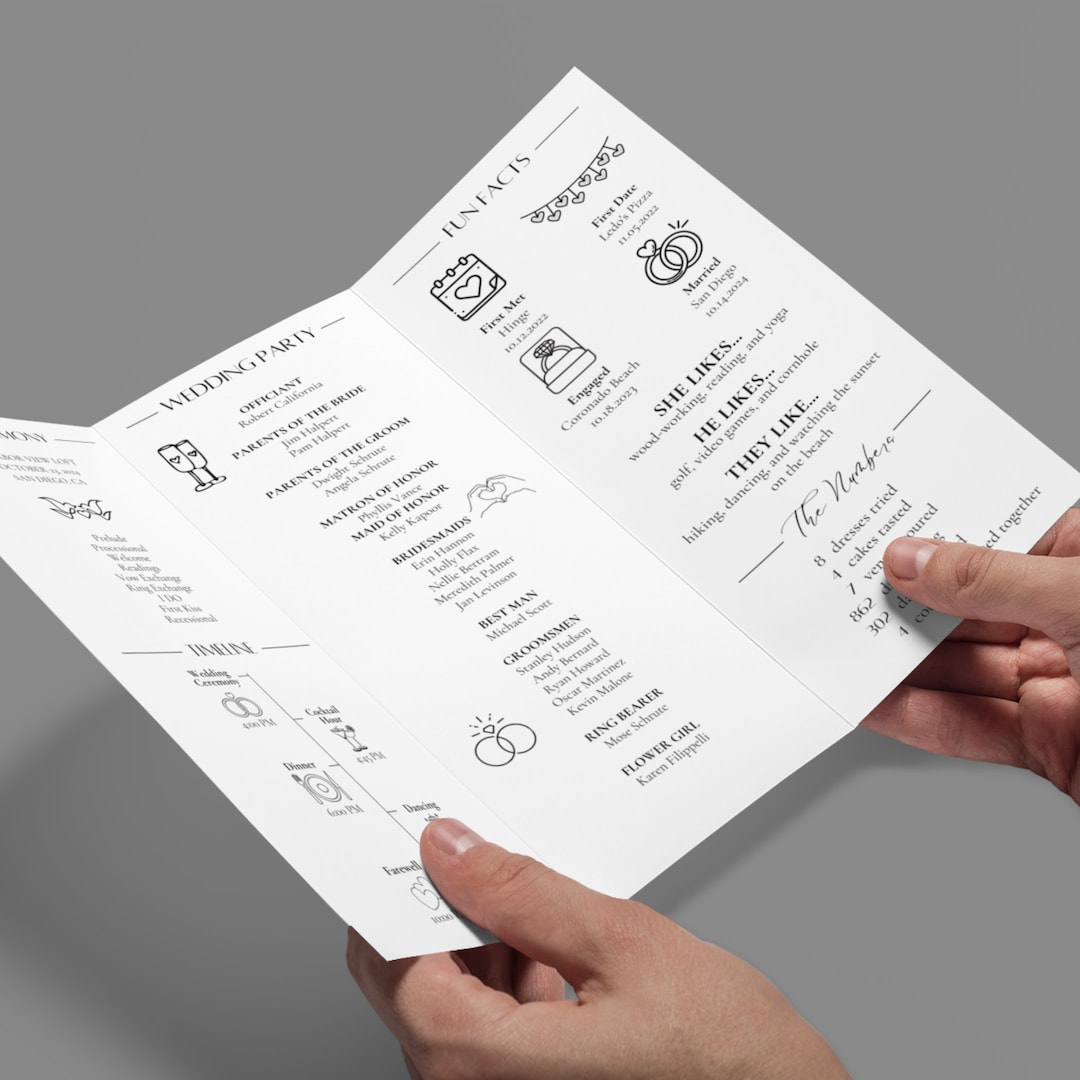 Trifold Wedding Program, Infographic Ceremony Program Template ...