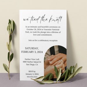 Elopement Reception Invitation, Elopement Announcement Template, Editable Elopement Announcement, Minimalist We Tied the Knot Invite, Canva image 3
