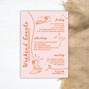 Plantilla de itinerario para despedida de soltera en Nashville, Let's Go Girls, Let's Get Nashty, Nash Bash, Last Rodeo, Western Bach