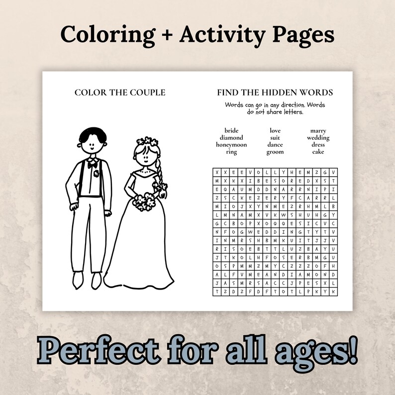 Wedding Coloring Book, Kids Wedding Activity Book, Wedding Coloring Pages for Kids, Kids Activity Table, Wedding Favor, Custom Coloring Book image 2