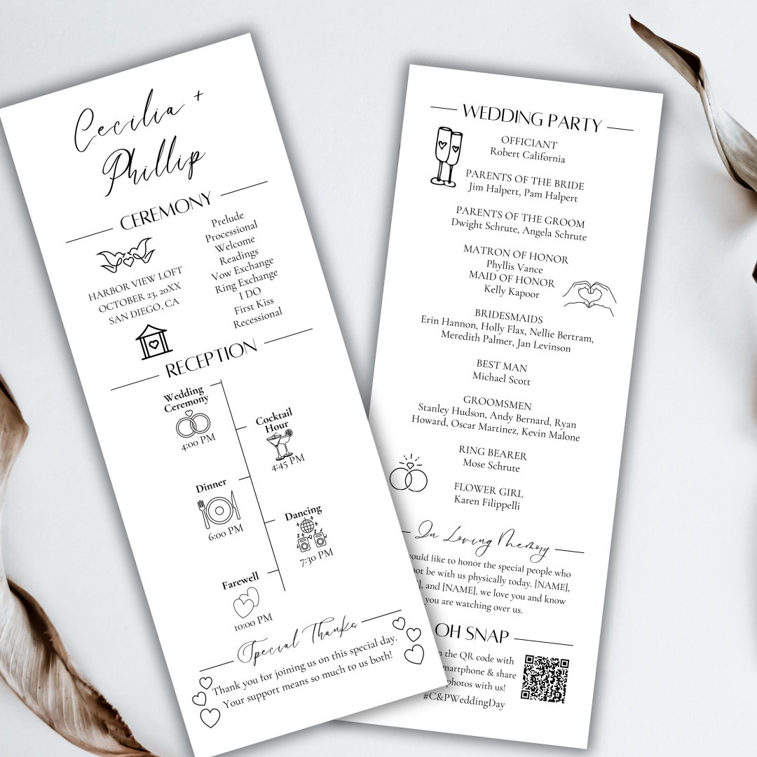 Infographic Wedding Program, Ceremony Program Template, Editable ...