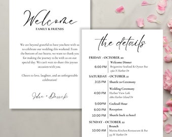 Minimalist Wedding Event Timeline, Wedding Weekend Itinerary Template, Editable Program Schedule, Welcome Bag Letter, Wedding Checklist