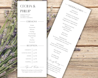 Modern Wedding Program Template, Minimalist Ceremony Program, Editable Order of Service, Printable Wedding Program Card, Canva Download
