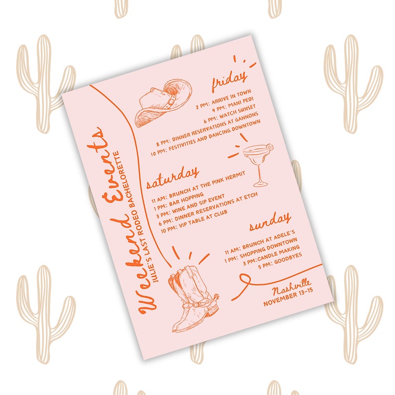 Nashville Bachelorette Party Itinerary Template, Let's Go Girls ...