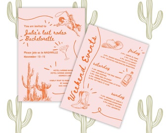 Last Rodeo Bachelorette Itinerary, Nashville Bachelorette Party Invitation and Itinerary Template, Let's Go Girls Bach Weekend, Last Hoedown