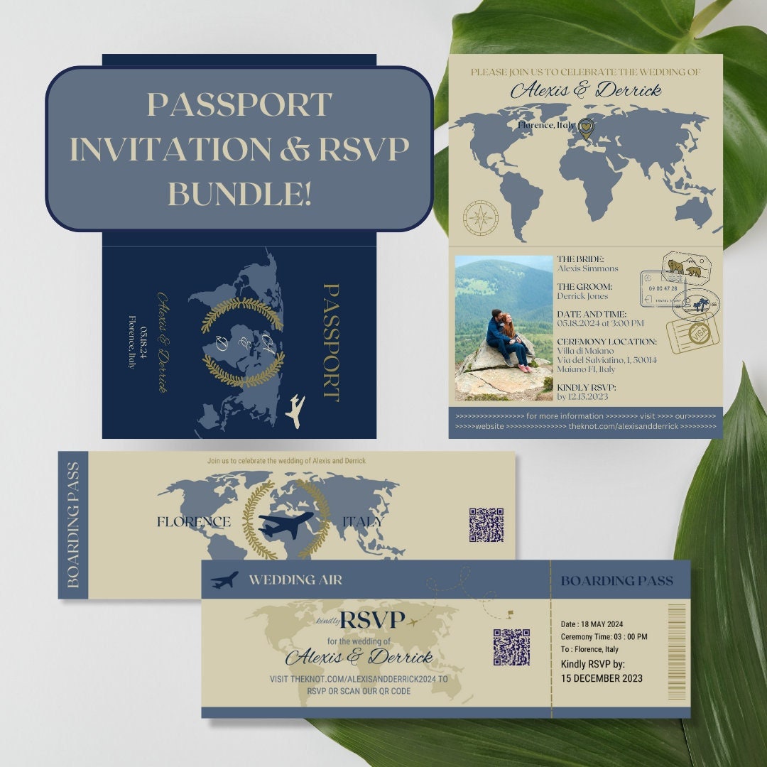 Boarding Pass Wedding Invitation Bundle, Editable Passport Wedding ...