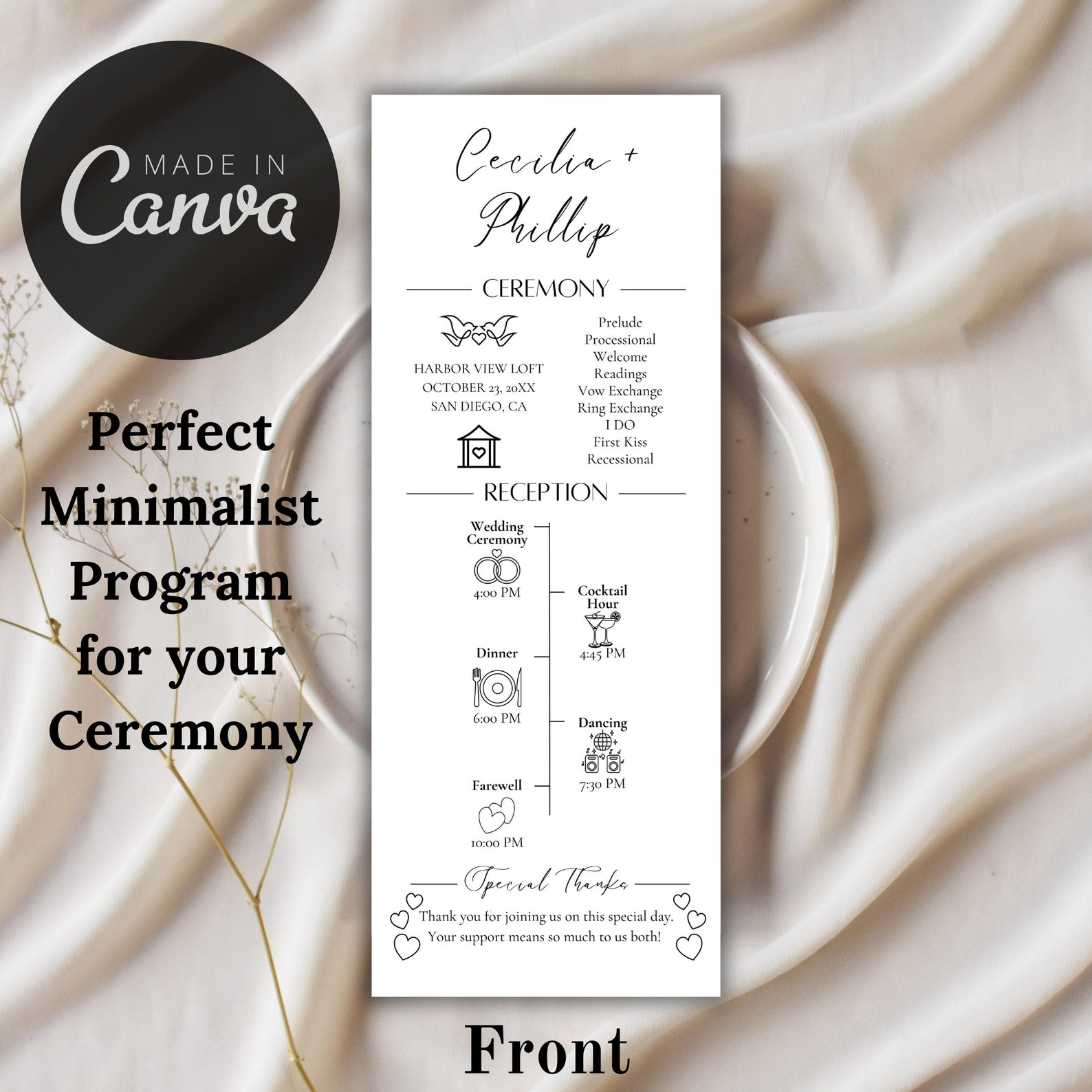 Infographic Wedding Program, Ceremony Program Template, Editable ...
