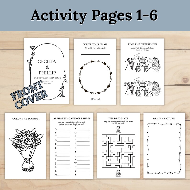Wedding Coloring Book, Kids Wedding Activity Book, Wedding Coloring Pages for Kids, Kids Activity Table, Wedding Favor, Custom Coloring Book image 3