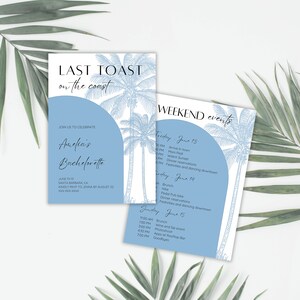 Last Toast on the Coast Bachelorette Itinerary and Invitation, Coastal Grandma, Bach Itinerary Template, Blue Beach Bachelorette Invite
