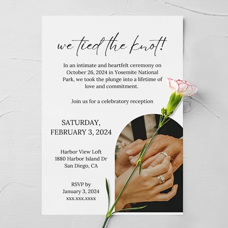 Elopement Reception Invitation, Elopement Announcement Template, Editable Elopement Announcement, Minimalist We Tied the Knot Invite, Canva image 6