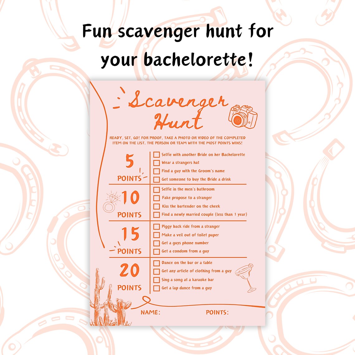 Bachelorette Scavenger Hunt, Bar Scavenger Hunt Template, Bachelorette