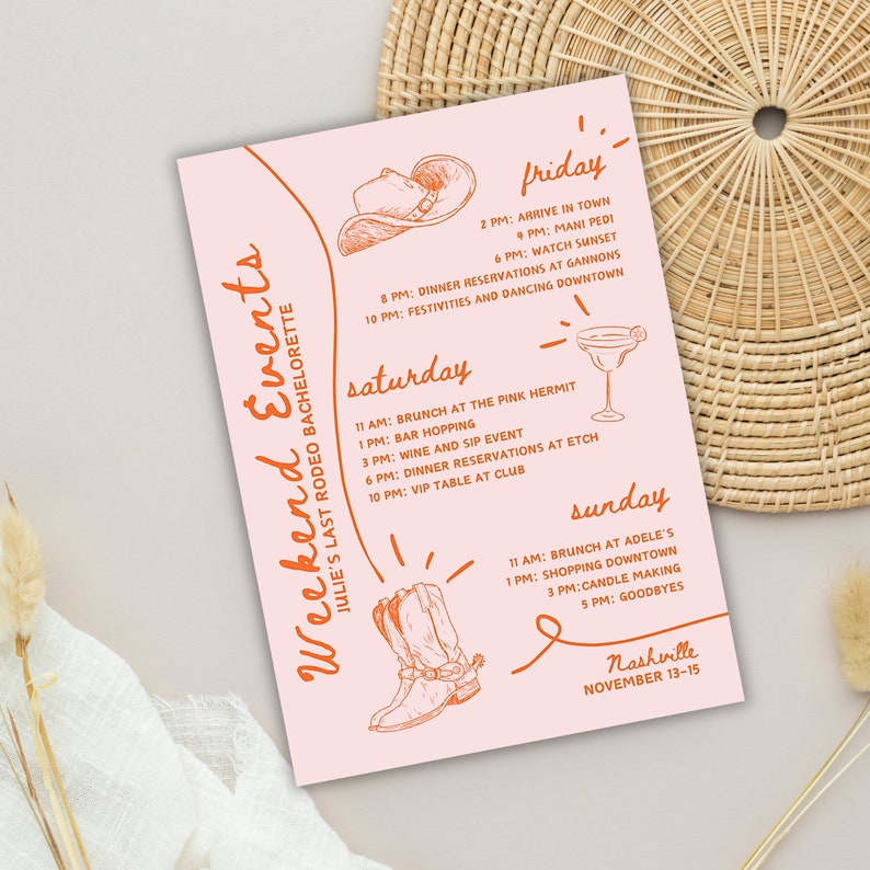 Nashville Bachelorette Party Itinerary Template, Let's Go Girls ...