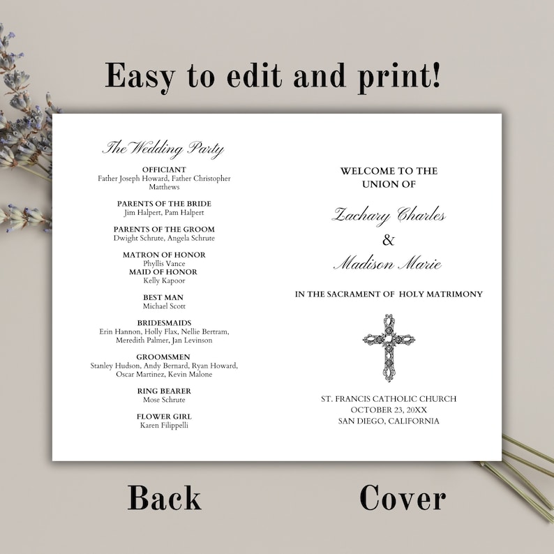 Catholic Wedding Program Template, Catholic Wedding Ceremony Program Catholic Wedding Program Template, Catholic Wedding Ceremony Program