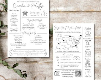 Infographic Wedding Program, Editable Wedding Details Card, Ceremony Template, Wedding Program Fan, Instant Download Wedding Timeline, Canva