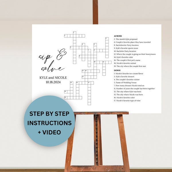 Custom Sip and Solve Wedding Crossword Puzzle, Personalized Large Crossword Sign, Giant Crossword Template, Minimalist Bridal Shower Puzzle