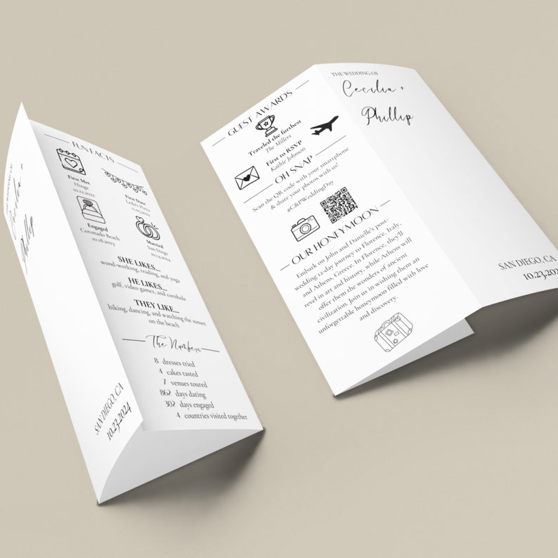 Trifold Wedding Program, Infographic Ceremony Program Template, Editable Wedding Trifold Details Card, Instant Download Wedding Day Timeline image 2