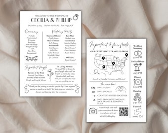 Infographic Wedding Program, Editable Wedding Details Card, Ceremony Template, Wedding Program Fan, Instant Download Wedding Timeline, Canva