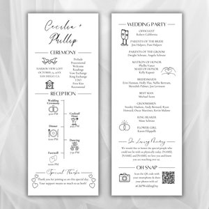 Infographie programme de mariage, modèle de programme de cérémonie, carte modifiable de détails de mariage, programme de mariage, chronologie de mariage à téléchargement immédiat