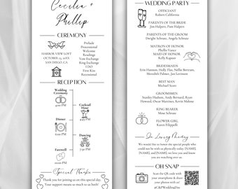 Infographic Wedding Program, Ceremony Program Template, Editable Wedding Details Card, Wedding Program, Instant Download Wedding Timeline