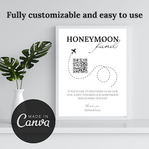 Honeymoon Fund QR Code Sign Template, Custom Honeymoon Fund Sign ...