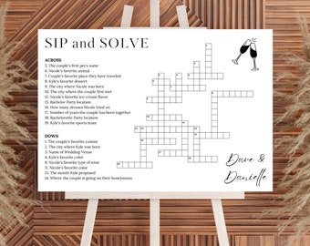 Custom Sip and Solve Wedding Crossword Puzzle, Personalized Bridal Shower Crossword, Wedding Puzzle Reception Sign, Large Crossword Signs