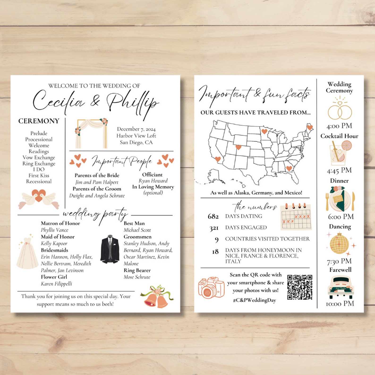 Infographic Wedding Program, Editable Wedding Details Card, Ceremony ...