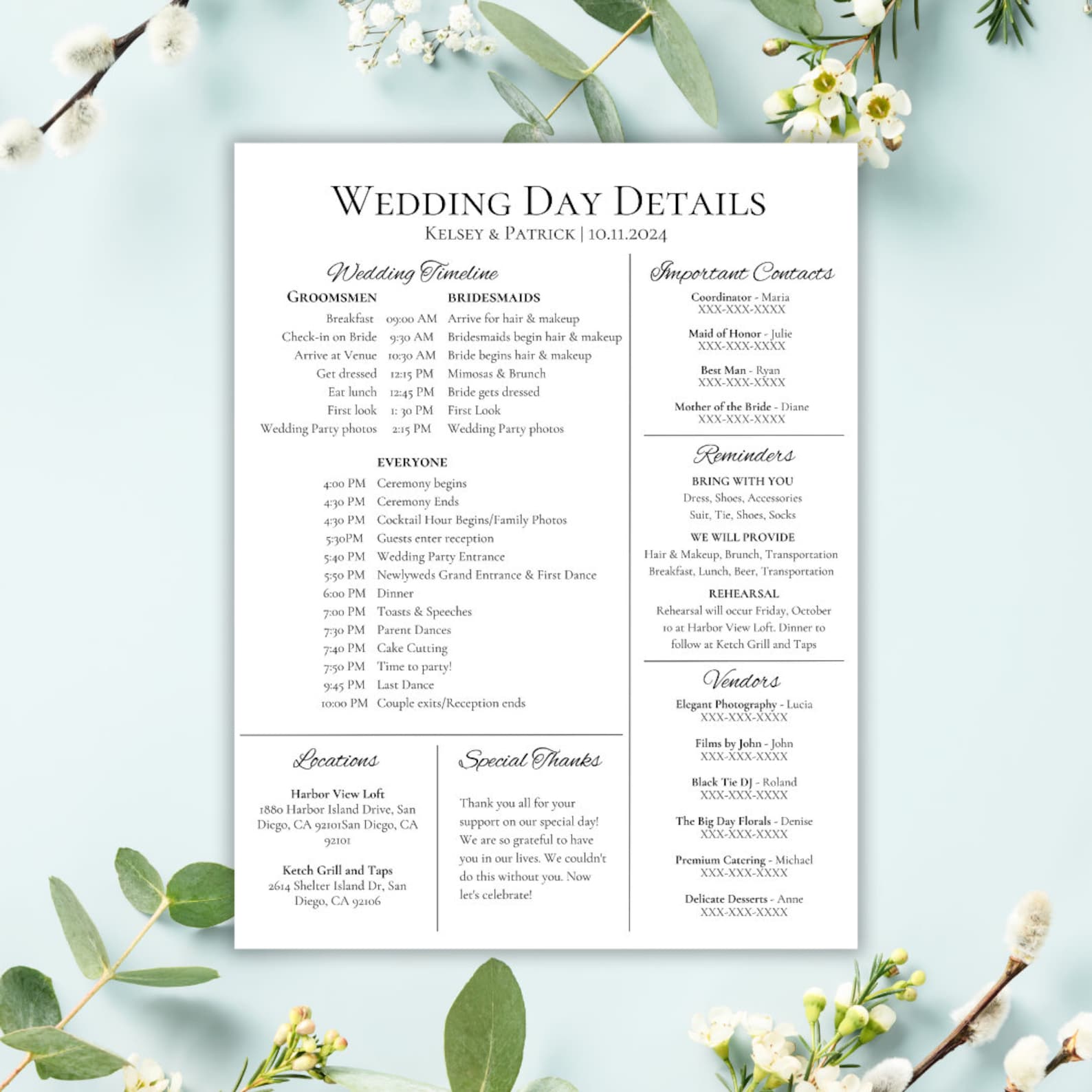 Wedding Day Timeline Template Printable Wedding Checklist Editable