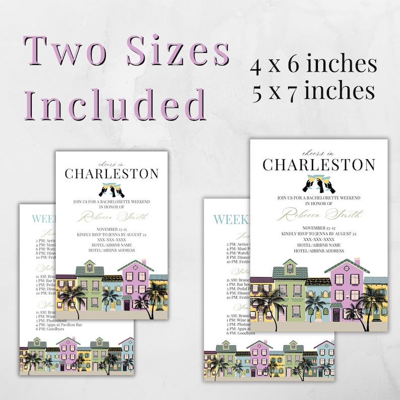 Charleston Bachelorette Invitation &amp; Itinerary Template, Rainbow Row ...