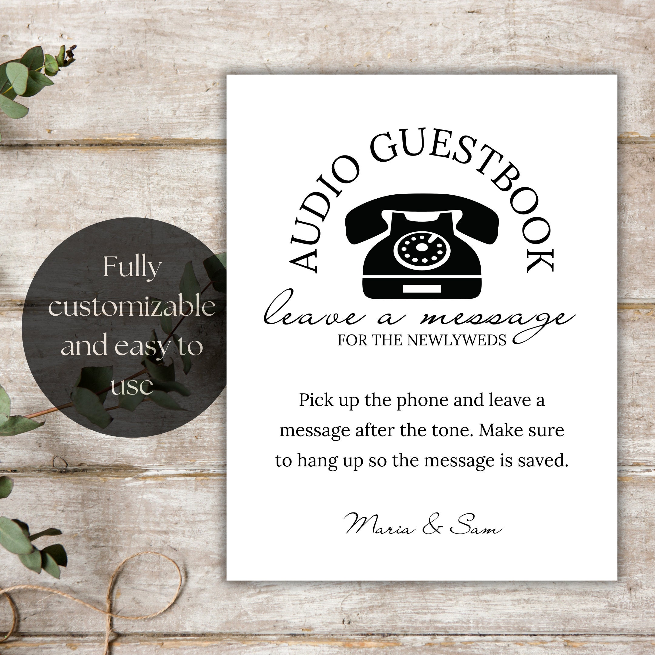 Audio Guest Book Sign, Wedding Guestbook Table Sign, Phone Guest Book