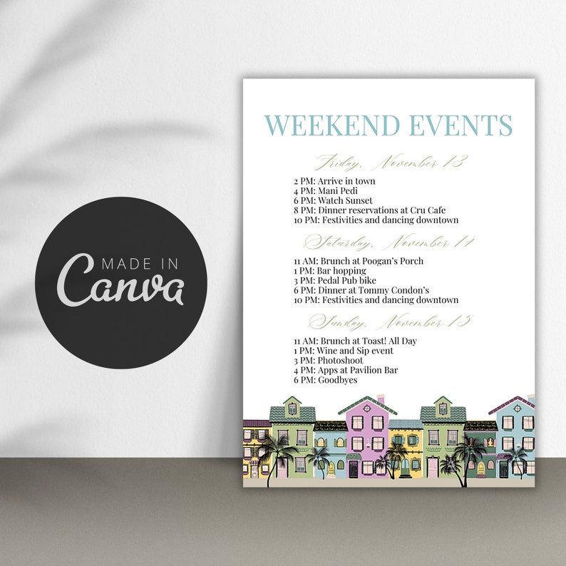 Charleston Bachelorette Invitation &amp; Itinerary Template, Rainbow Row ...