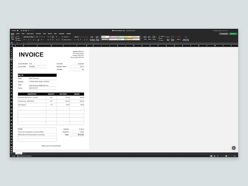 Invoice Template Editable | Small Business Invoice Excel & Google ...