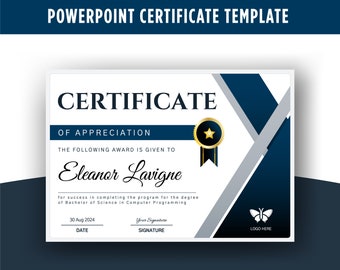 Editable Certificate Template PowerPoint, Certificate of Achievement, Completion, Award, Training