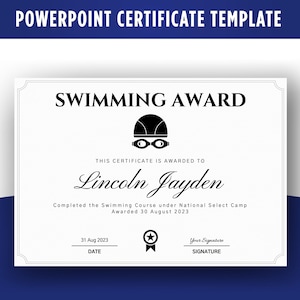 Swimming Certificate, Swimming Award, Swimming Achievement, Minimalist, Completion, Award, Training.