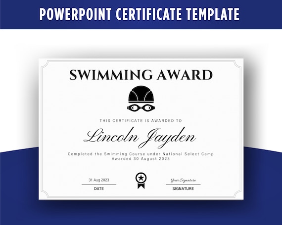 Swimming Award Certificate: Editable PowerPoint Template (Instant Download)