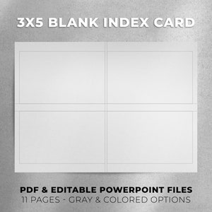 Druckbare 3x5 Karteikarten - machen Sie Ihre eigenen personalisierten Notizen! Sofortiger Download PDF & bearbeitbare pptx-Dateien.