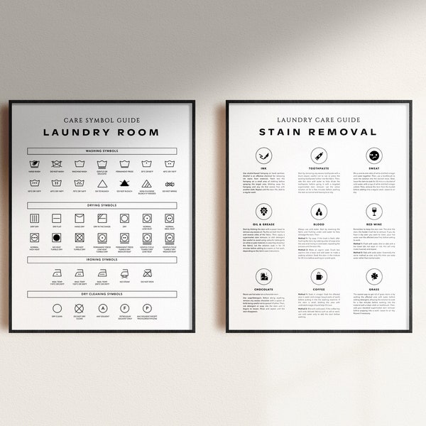 Laundry Room 2 Print Set, Printable Art, Laundry Wall Decor, Laundry Symbols Guide, Laundry Care, Laundry Room Art, Stain Removal, Light